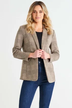 Betty Basics Portsea Blazer in Mocha Plaid