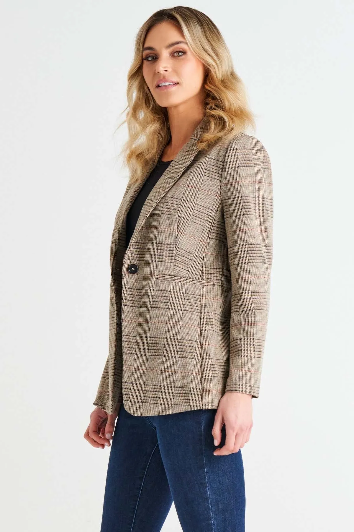 Betty Basics Portsea Blazer in Mocha Plaid