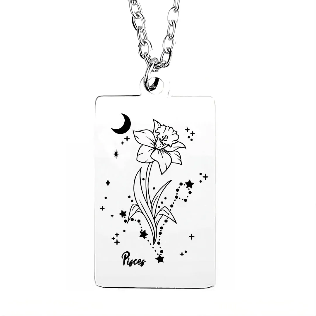 Cosmic Birth Flower Card Pendant Necklace