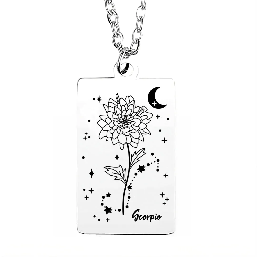 Cosmic Birth Flower Card Pendant Necklace