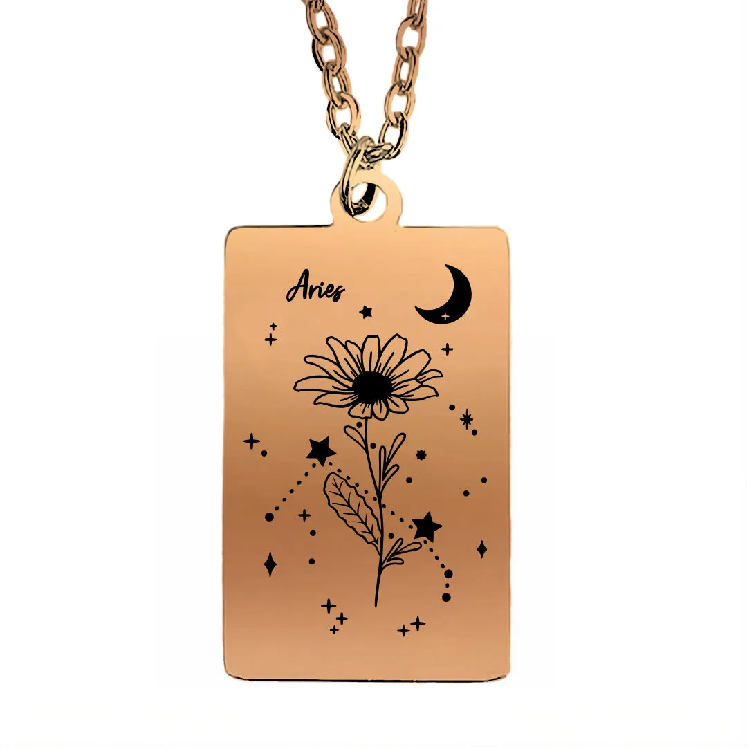 Cosmic Birth Flower Card Pendant Necklace