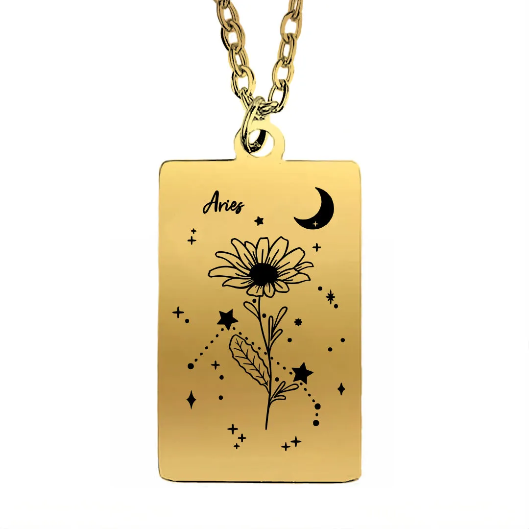 Cosmic Birth Flower Card Pendant Necklace