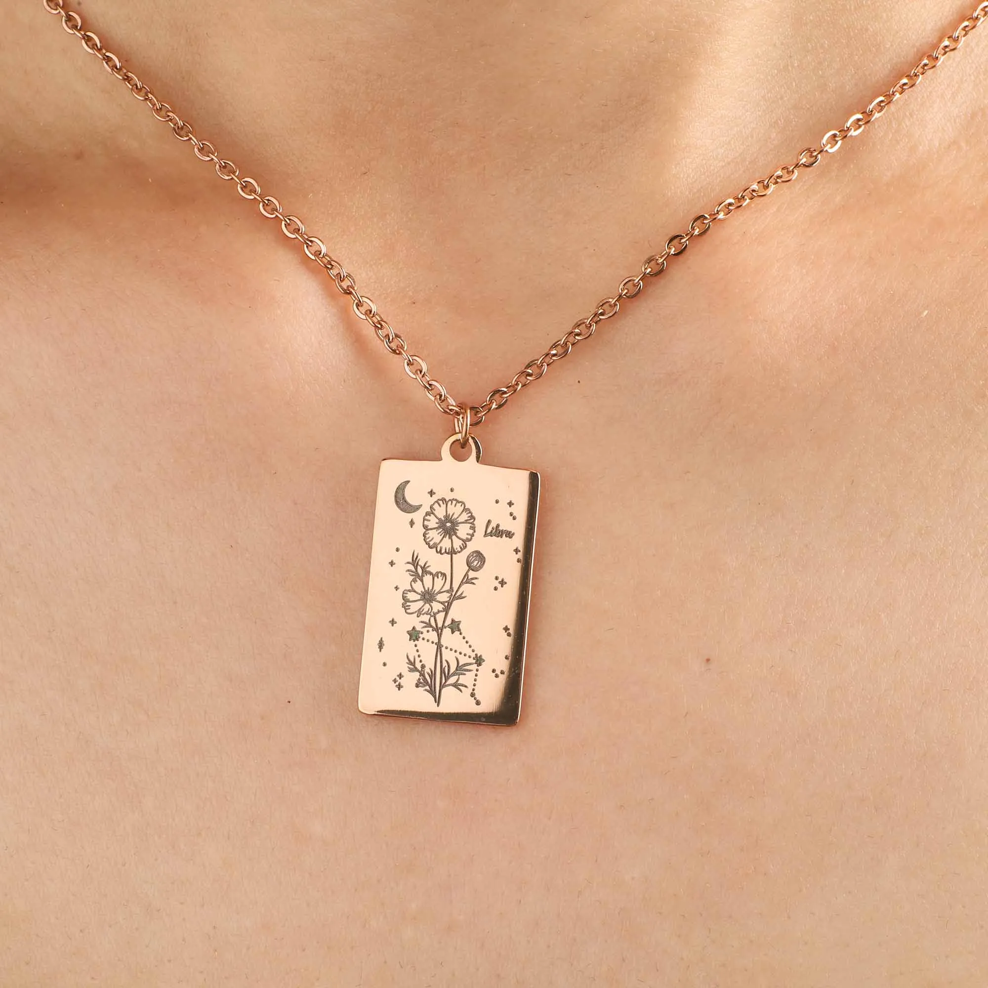 Cosmic Birth Flower Card Pendant Necklace