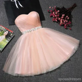 Cute Peach Sweetheart Neckline Tulle Homecoming Prom Dresses, Affordable Short Party Prom Sweet 16 Dresses, Perfect Homecoming Cocktail Dresses, CM357