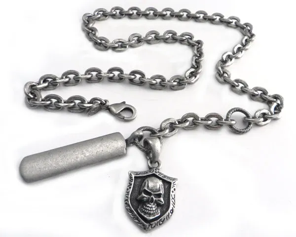 Flat Iron Knight Hack Chain Necklace w/Hinto and Skull