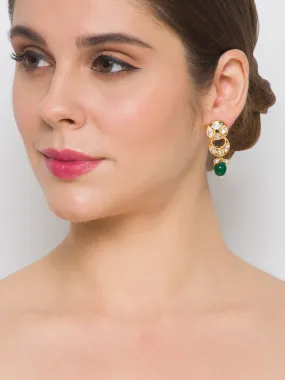 Golden and  Green Kundan Polki Earrings