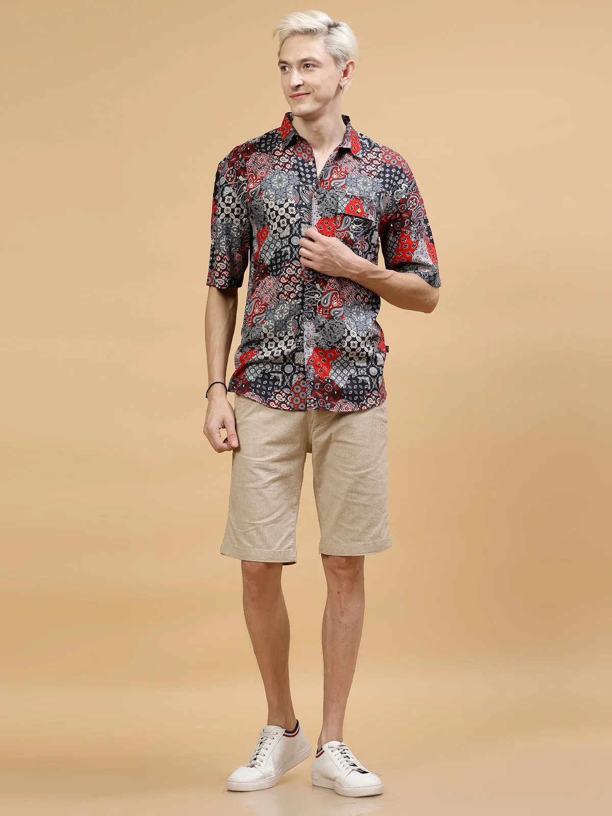 Men's Paisley Print Drop-Shoulder Hawaiian Shirt