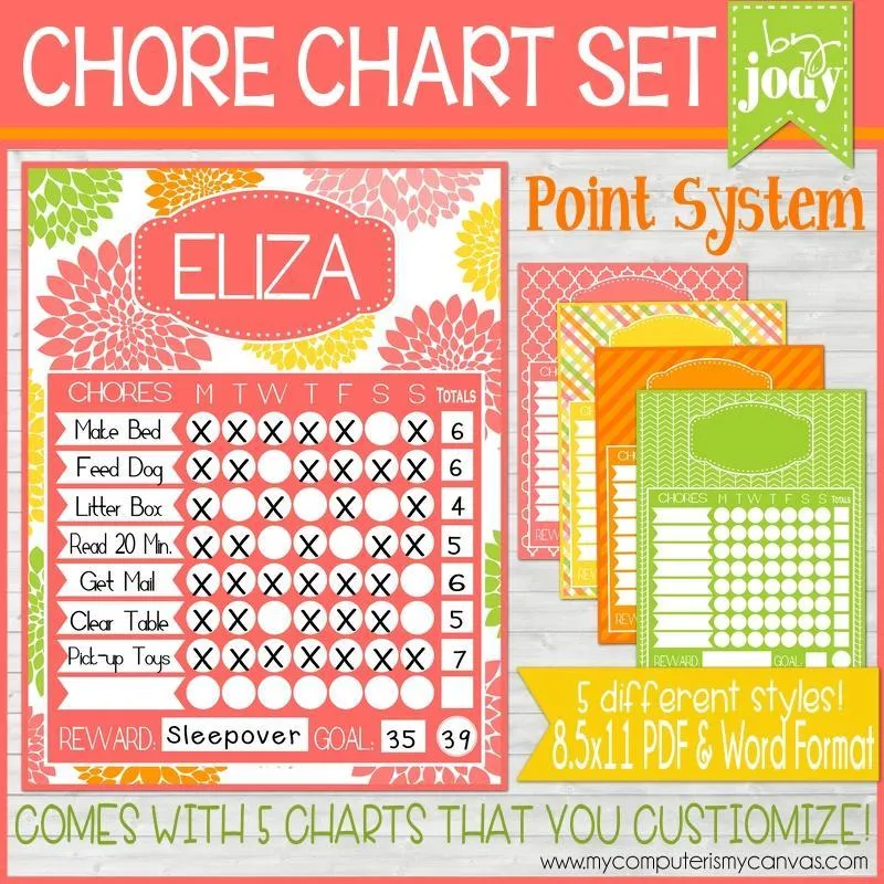 POINT SYSTEM Chore Charts {CITRUS} PRINTABLE