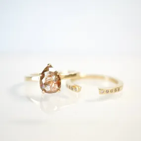 Red Brown Salt and Pepper Diamond Bridal Set, Rustic Pear Rose Cut Diamond Ring