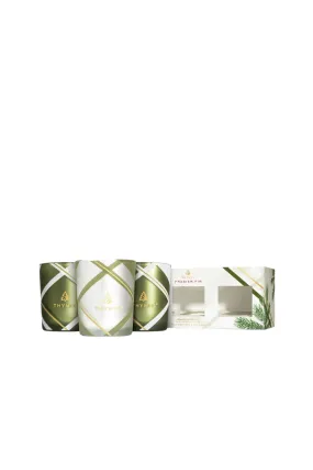 Thymes Frasier Fir Frosted Plaid Votive Trio