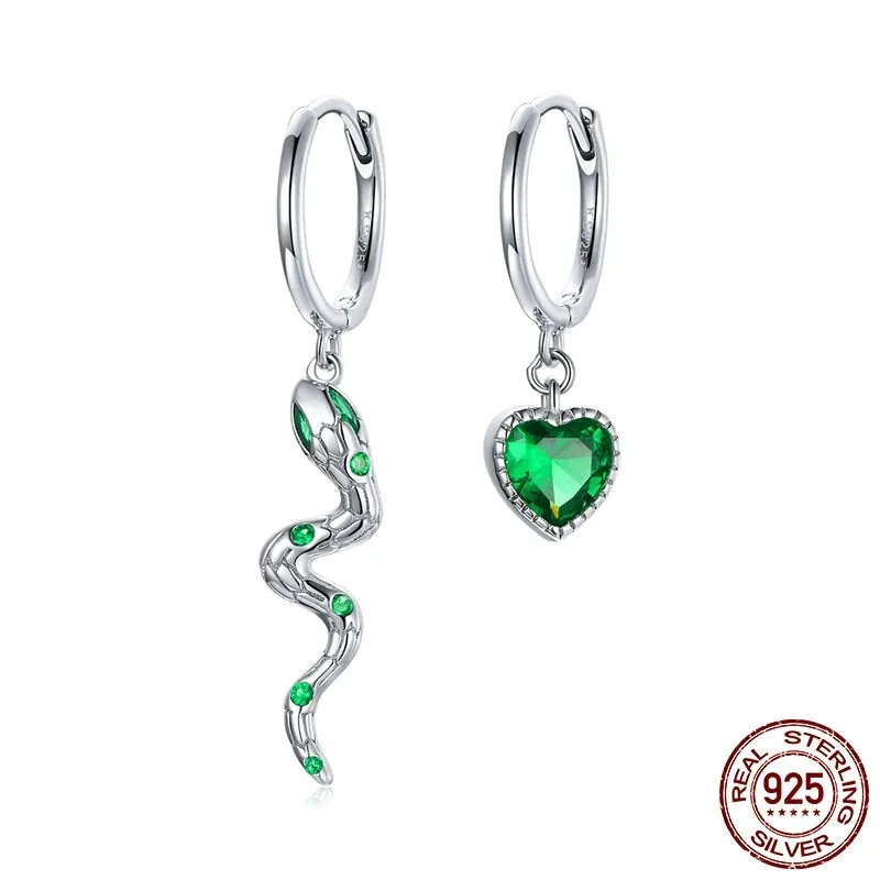 Unique Snake Heart Pure S925 Silver Earrings