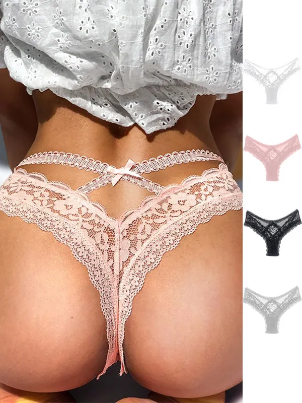 ZASUWA Female Bow-knot Lace Mesh Cross Back Panties